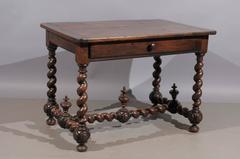 19th Century French Walnut Louis XIII Style Table with Barley Twist Legs