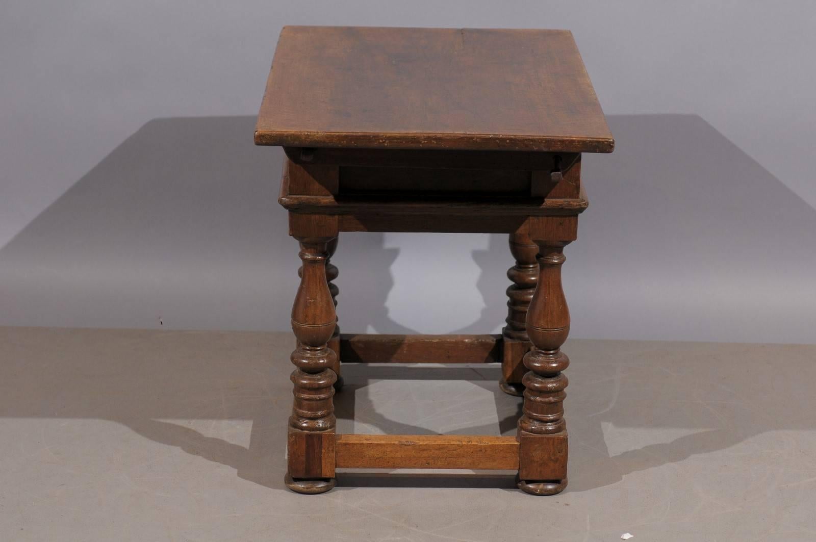 18th Century and Earlier 18th Century Louis XIII Style Low Side Table with Drawer and Turned Legs