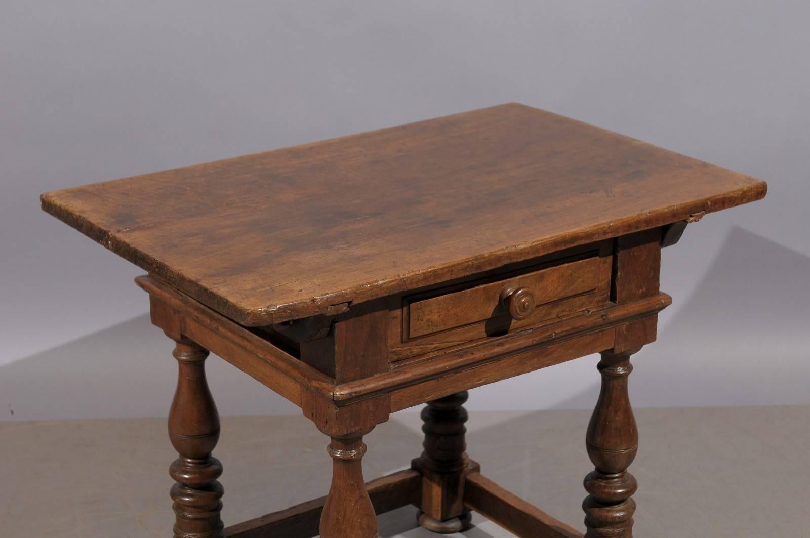 18th Century Louis XIII Style Low Side Table with Drawer and Turned Legs 2