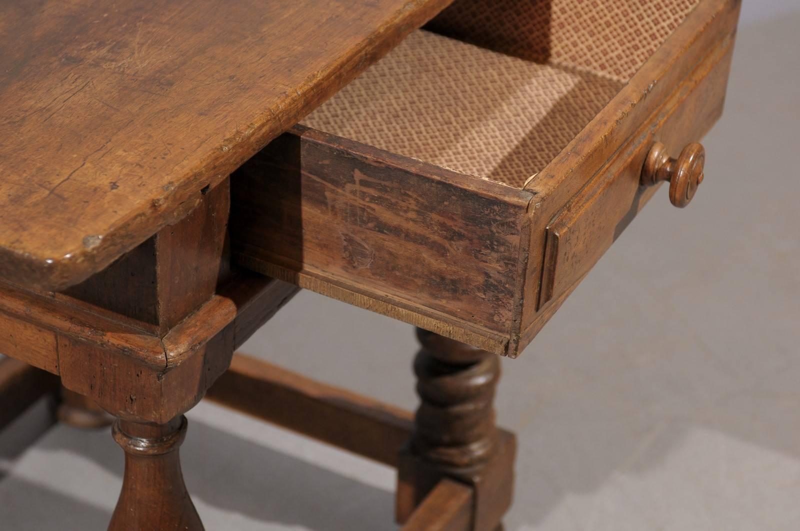 18th Century Louis XIII Style Low Side Table with Drawer and Turned Legs 1