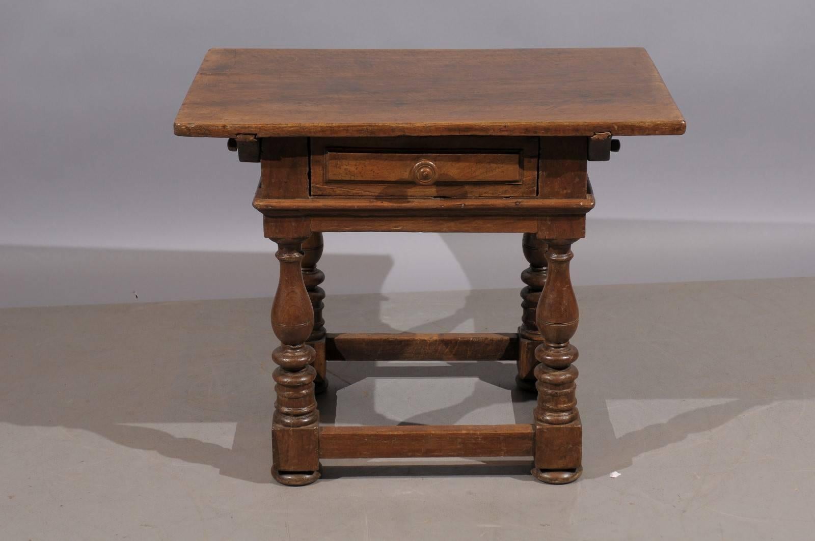 18th Century Louis XIII Style Low Side Table with Drawer and Turned Legs 4