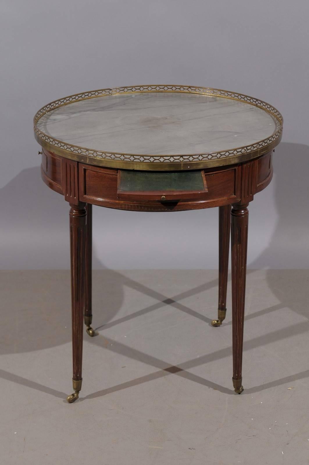 19th Century French Louis XVI Style Mahogany Bouillotte Table with Marble Top 1