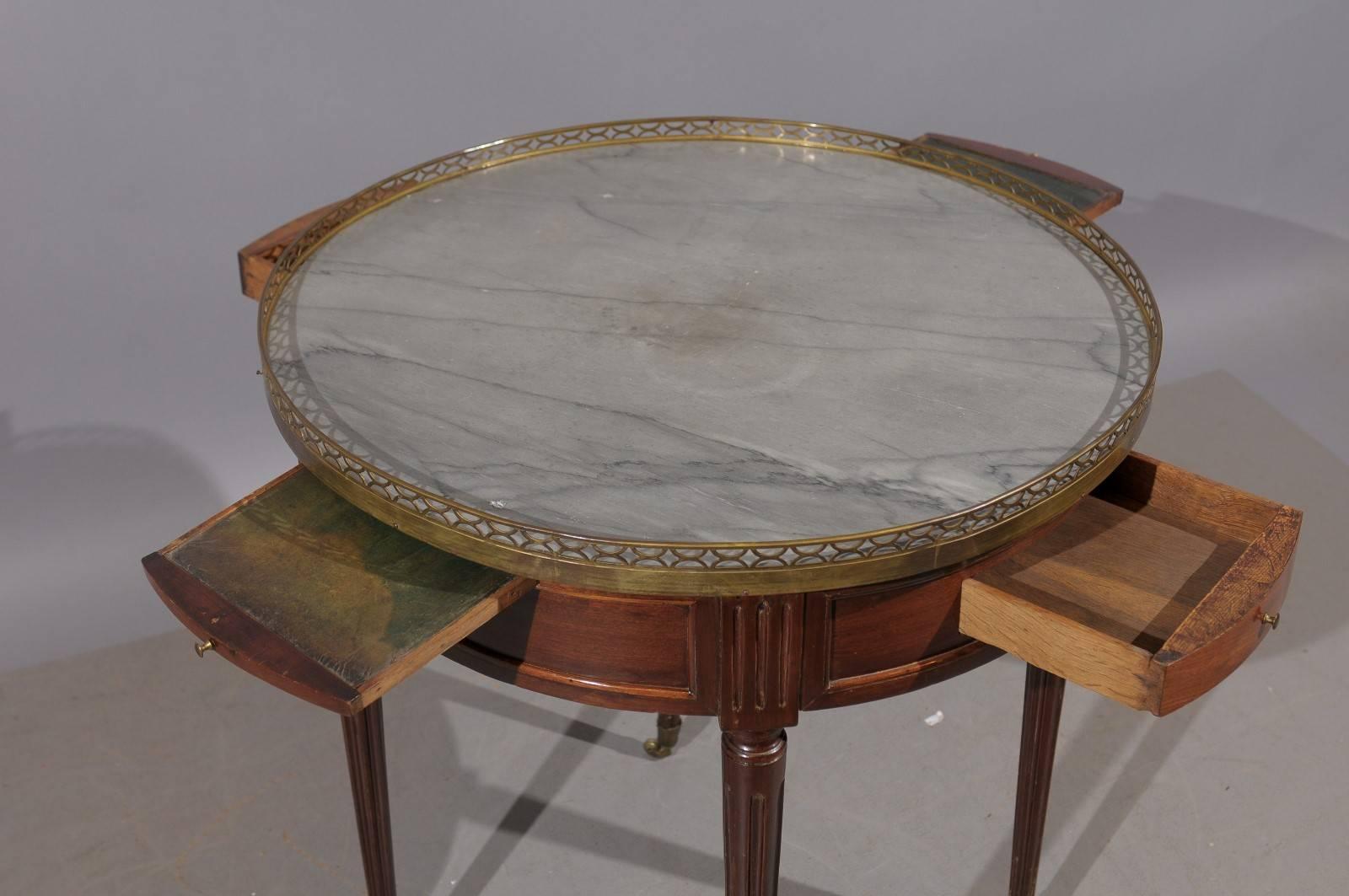 19th Century French Louis XVI Style Mahogany Bouillotte Table with Marble Top 3