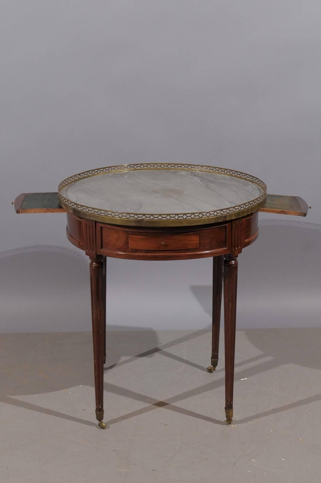 19th Century French Louis XVI Style Mahogany Bouillotte Table with Marble Top In Good Condition In Atlanta, GA