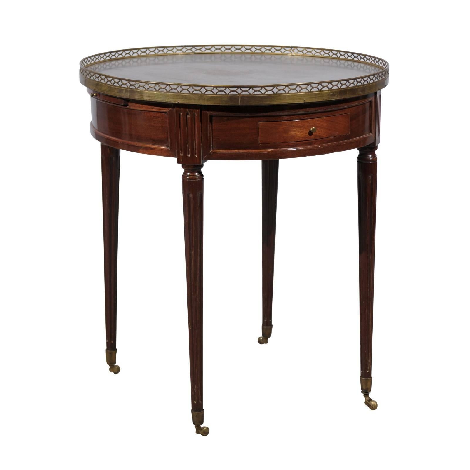 19th Century French Louis XVI Style Mahogany Bouillotte Table with Marble Top