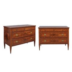 Pair of Early 19th Century Italian Neoclassical Style Greek Key Commodes