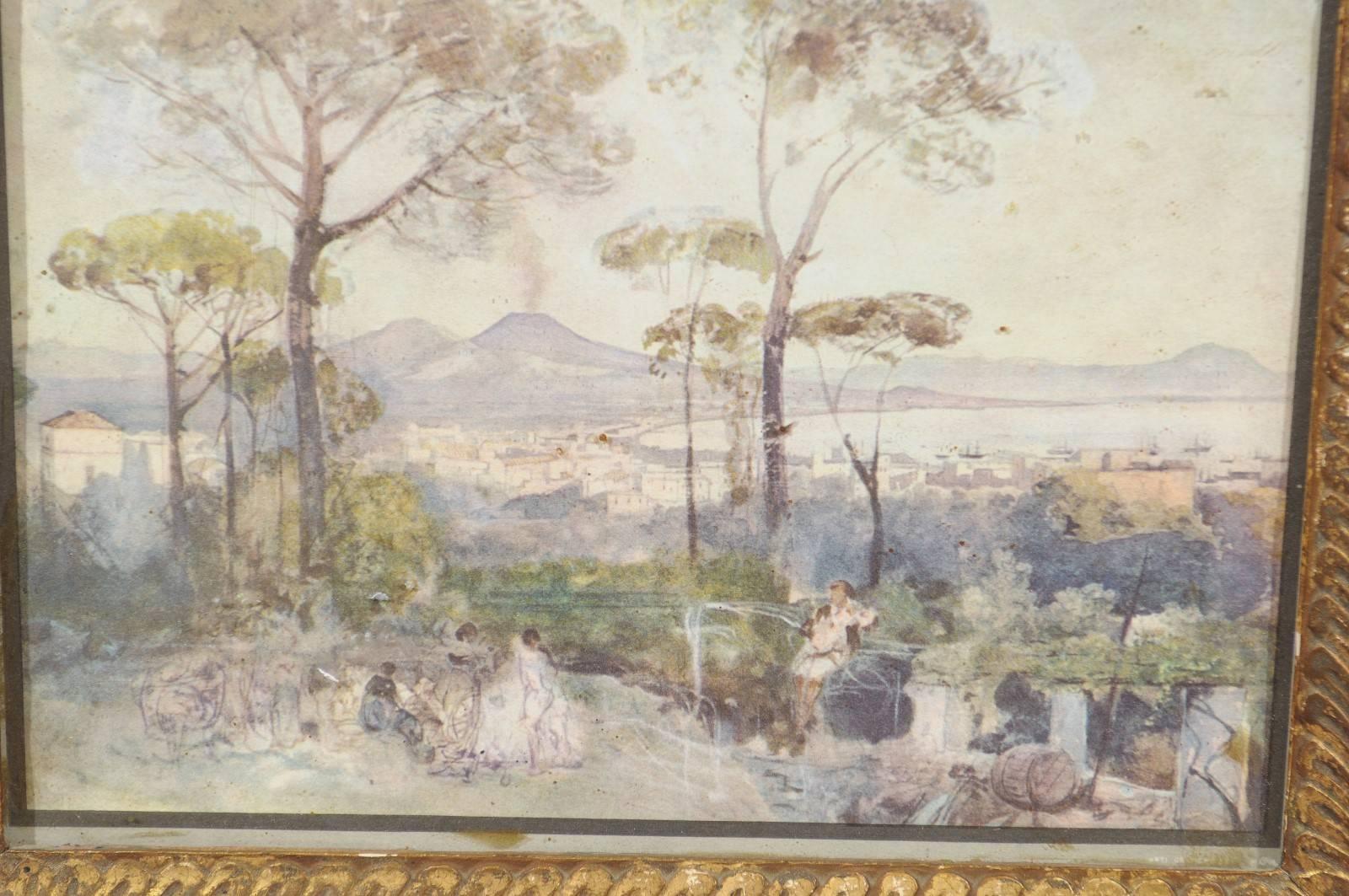 19th Century Italian Watercolor on Paper Landscape of Naples in Giltwood Frame In Good Condition For Sale In Atlanta, GA