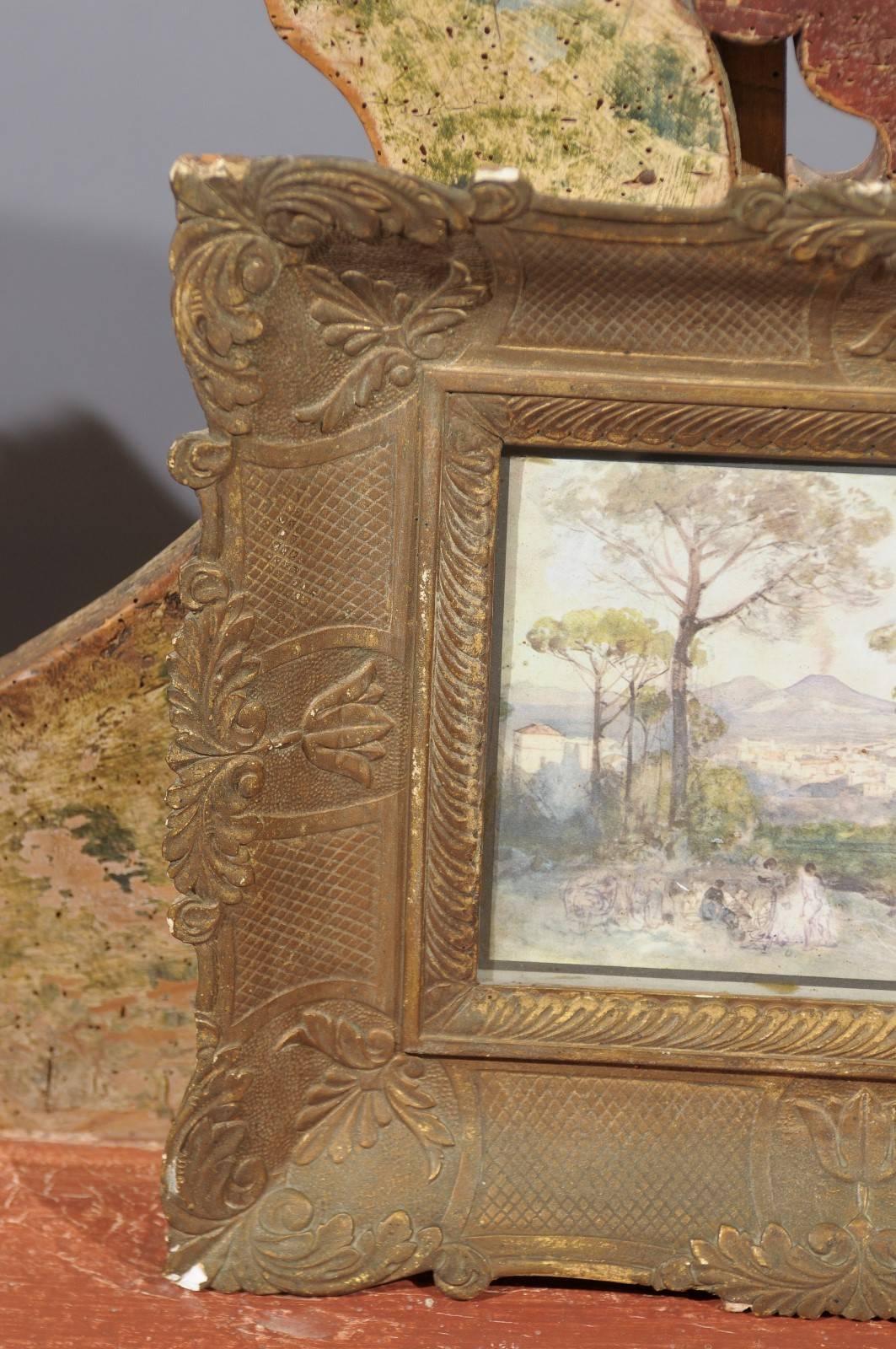 19th Century Italian Watercolor on Paper Landscape of Naples in Giltwood Frame For Sale 2
