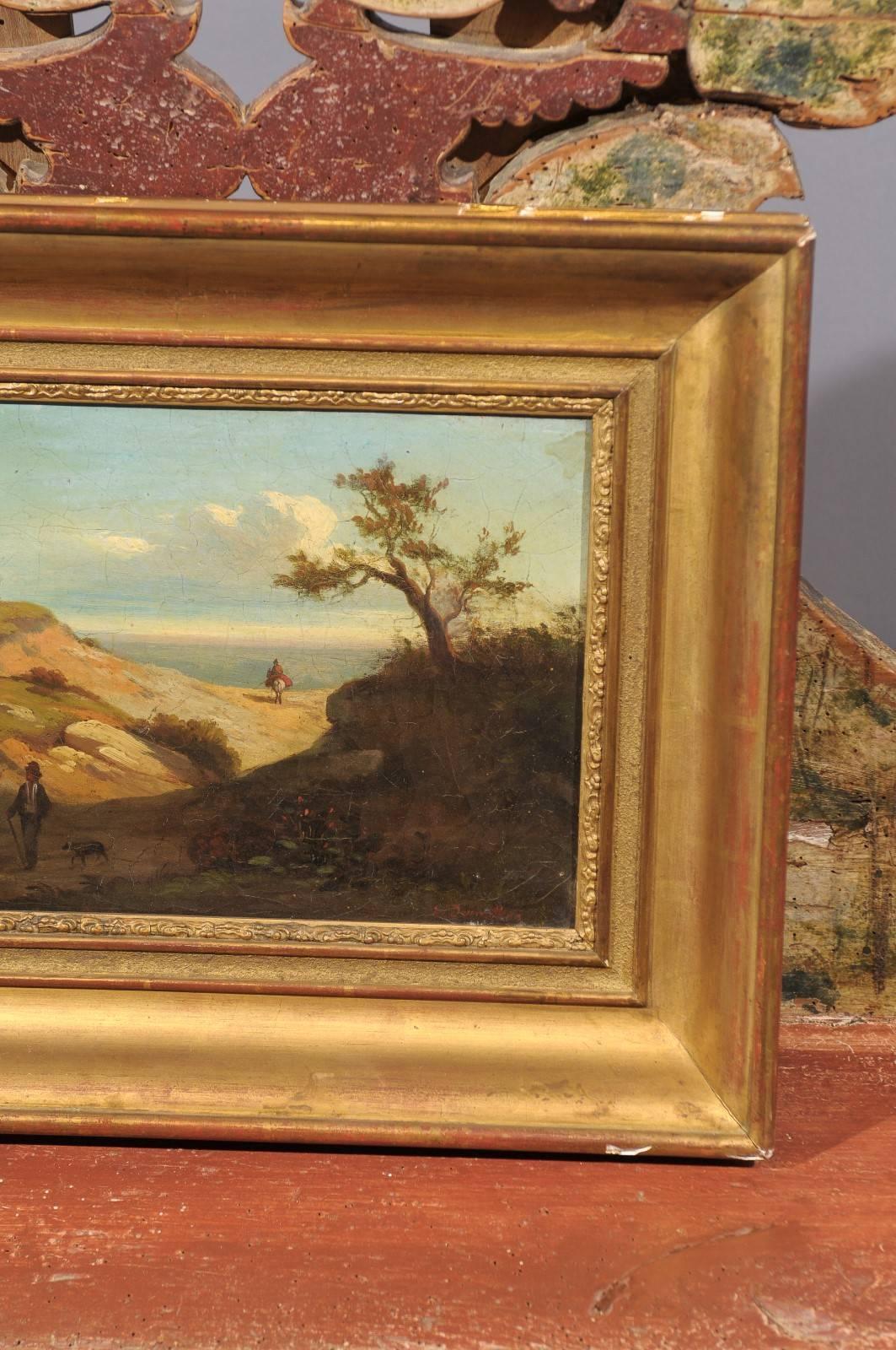 19th Century Italian Oil on Canvas Landscape Painting in Giltwood Frame In Excellent Condition In Atlanta, GA