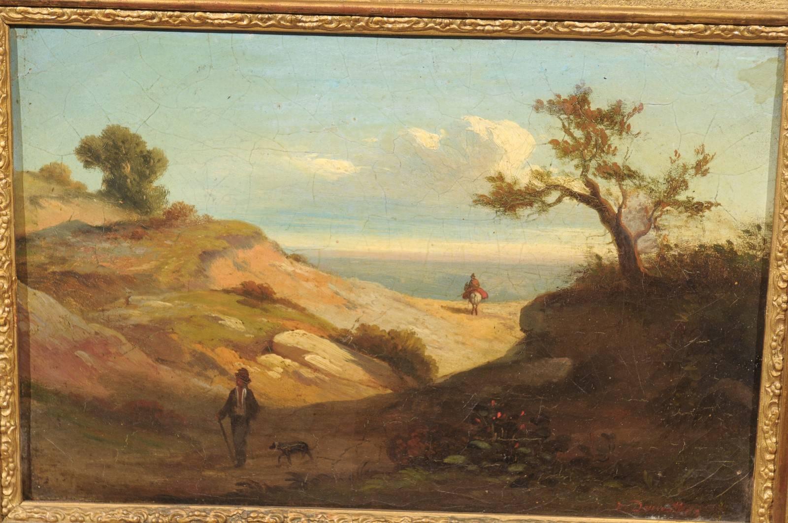 19th Century Italian Oil on Canvas Landscape Painting in Giltwood Frame 1