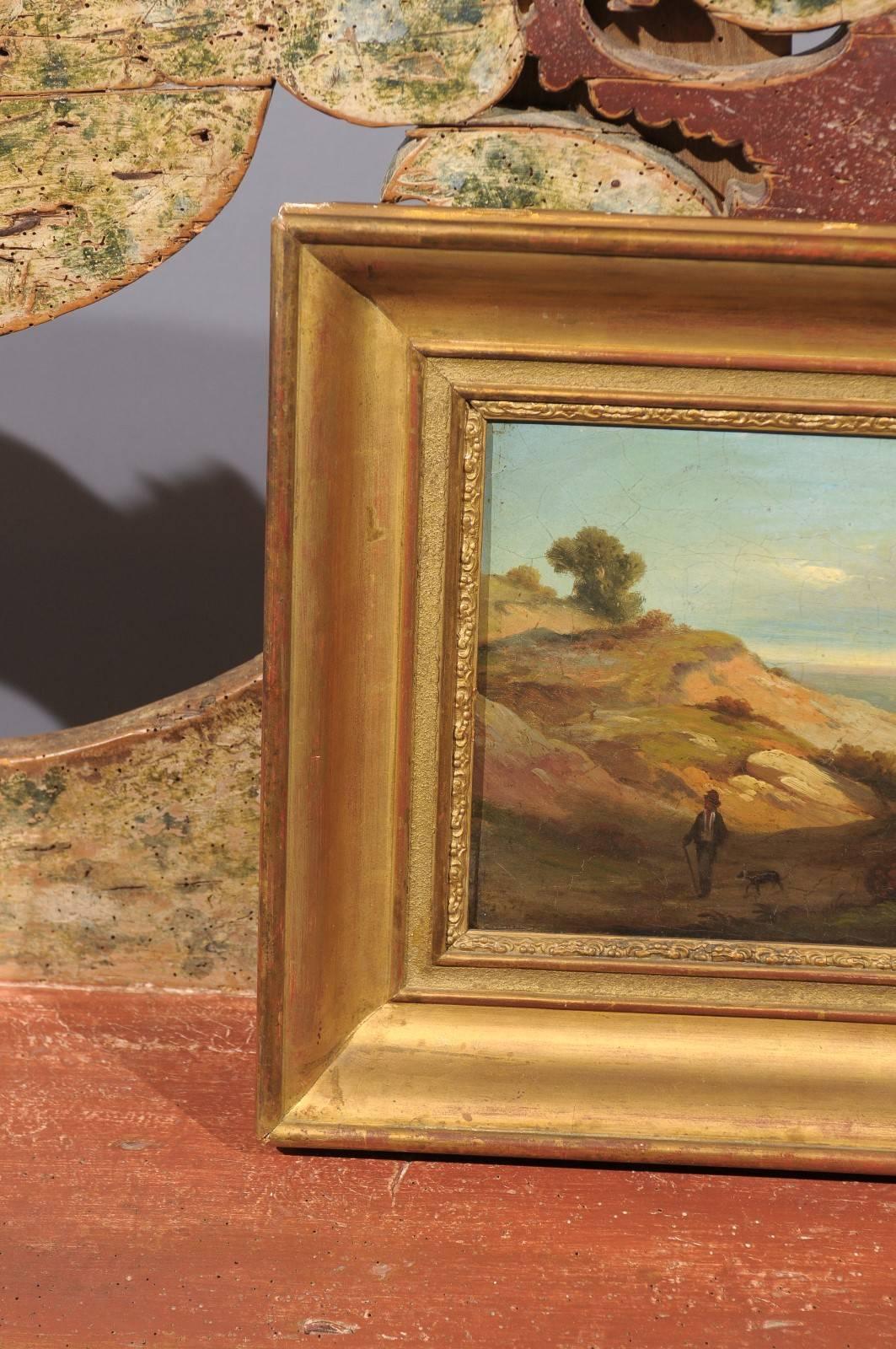 19th Century Italian Oil on Canvas Landscape Painting in Giltwood Frame 3