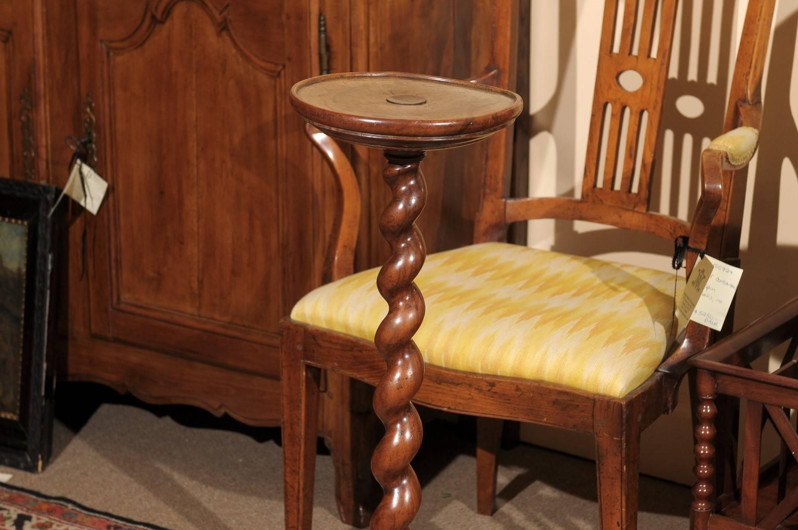 18th Century Walnut Baroque Style Candlestand/ Gueridon with Barley Twist Base In Good Condition For Sale In Atlanta, GA