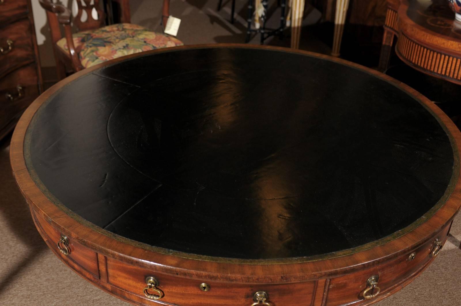 19th Century English Mahogany Rent Table with Leather Top 2