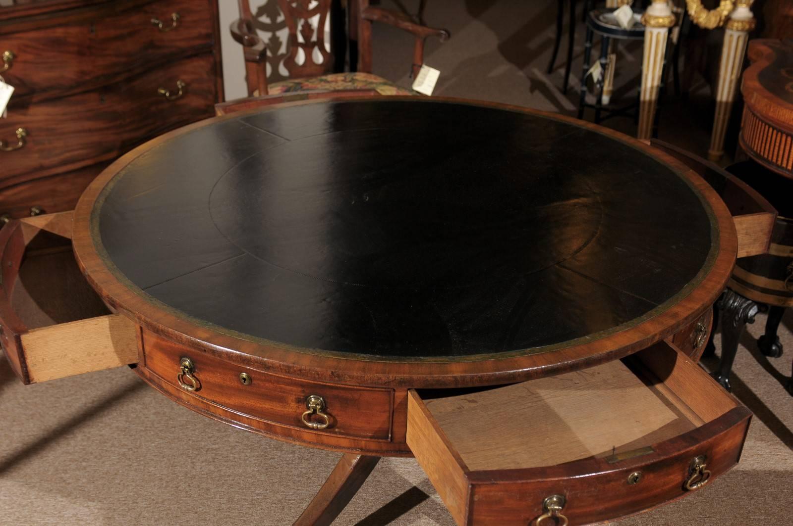 19th Century English Mahogany Rent Table with Leather Top 3