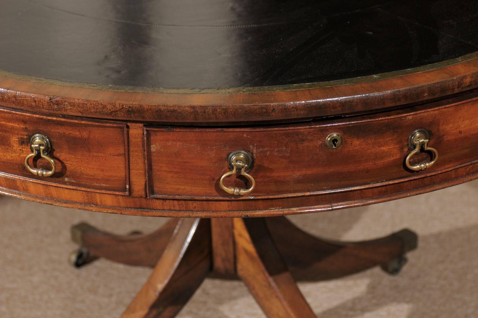 19th Century English Mahogany Rent Table with Leather Top 6