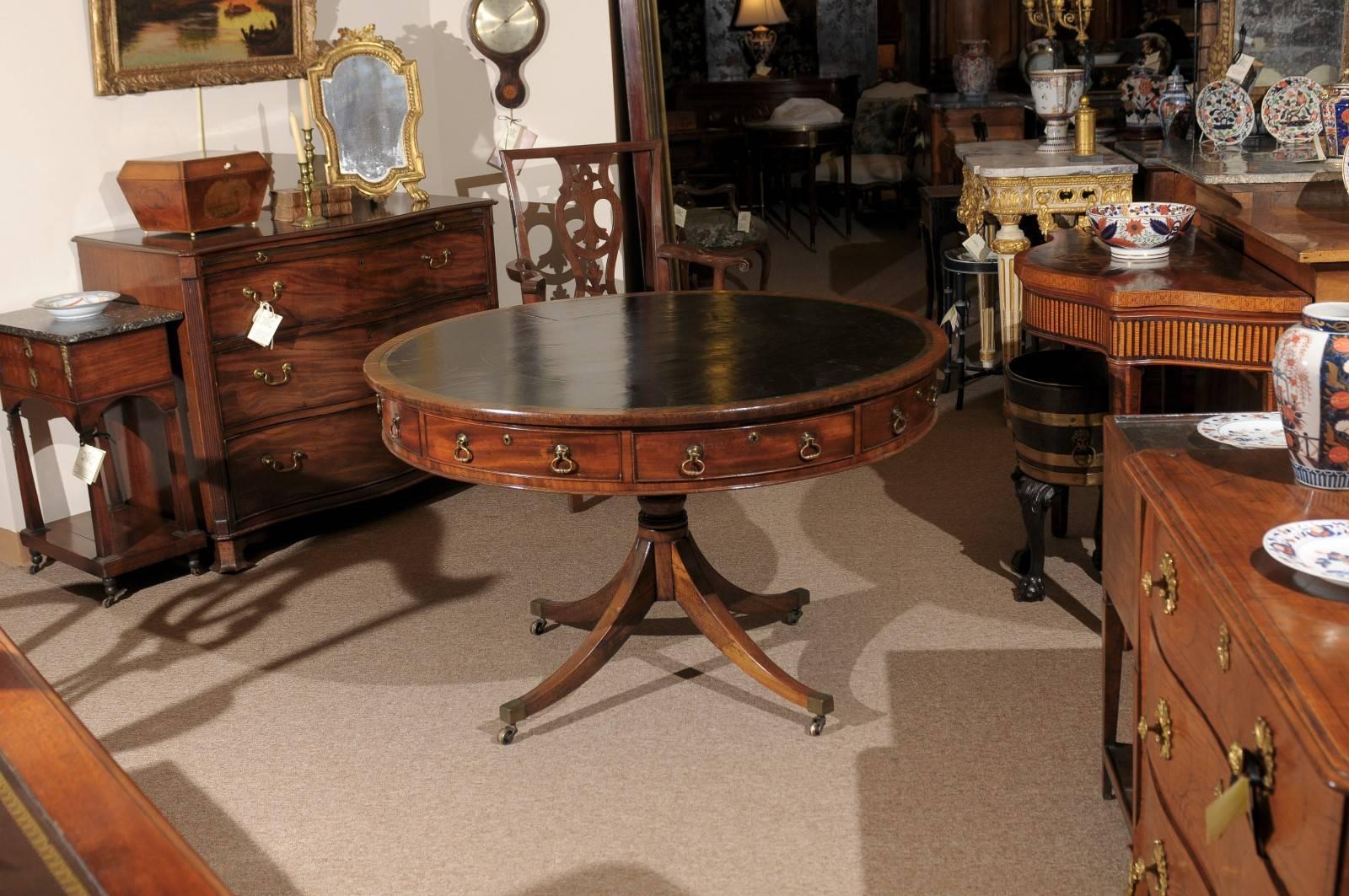 19th Century English Mahogany Rent Table with Leather Top In Excellent Condition In Atlanta, GA