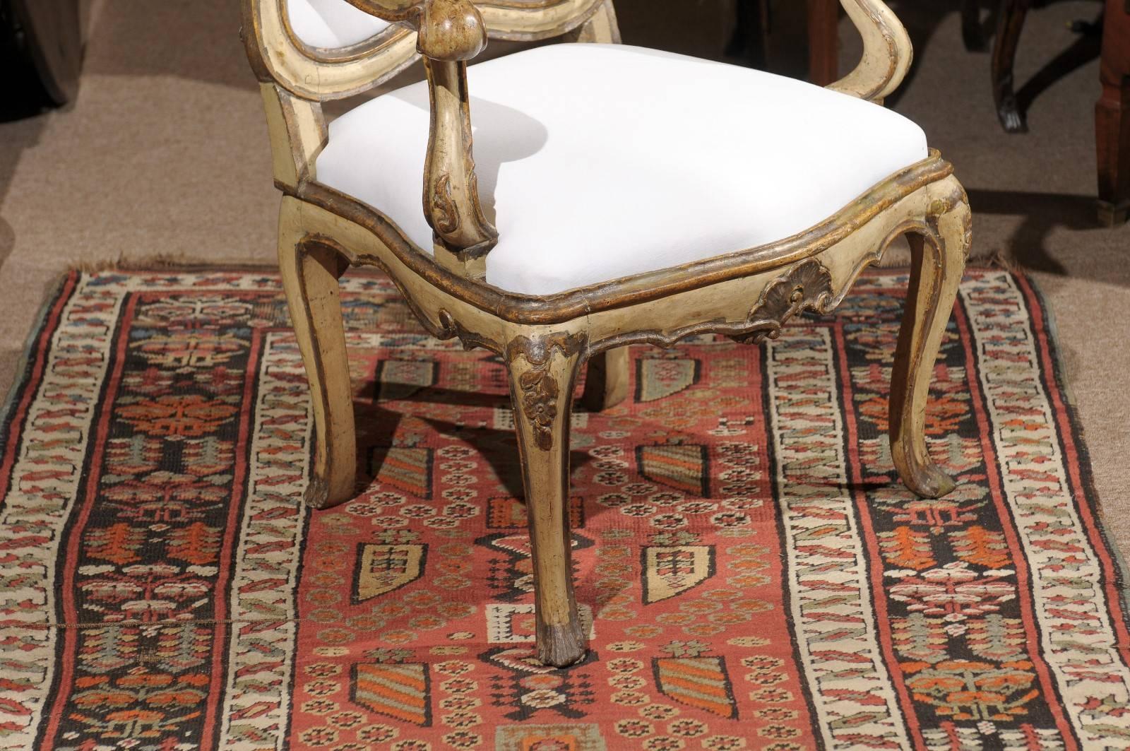 18th Century Venetian Rococo Painted Fauteuil In Excellent Condition In Atlanta, GA