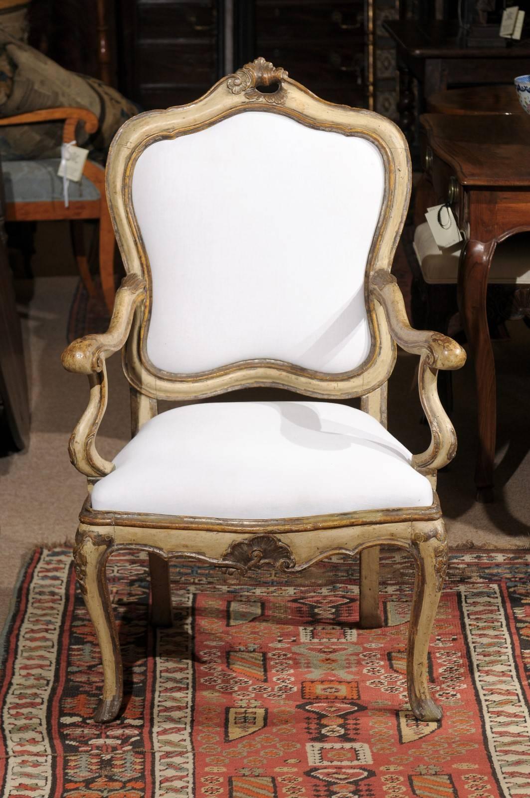 18th Century Venetian Rococo Painted Fauteuil 1