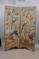18th Century Italian Two-Panel Painted Screen of Birds