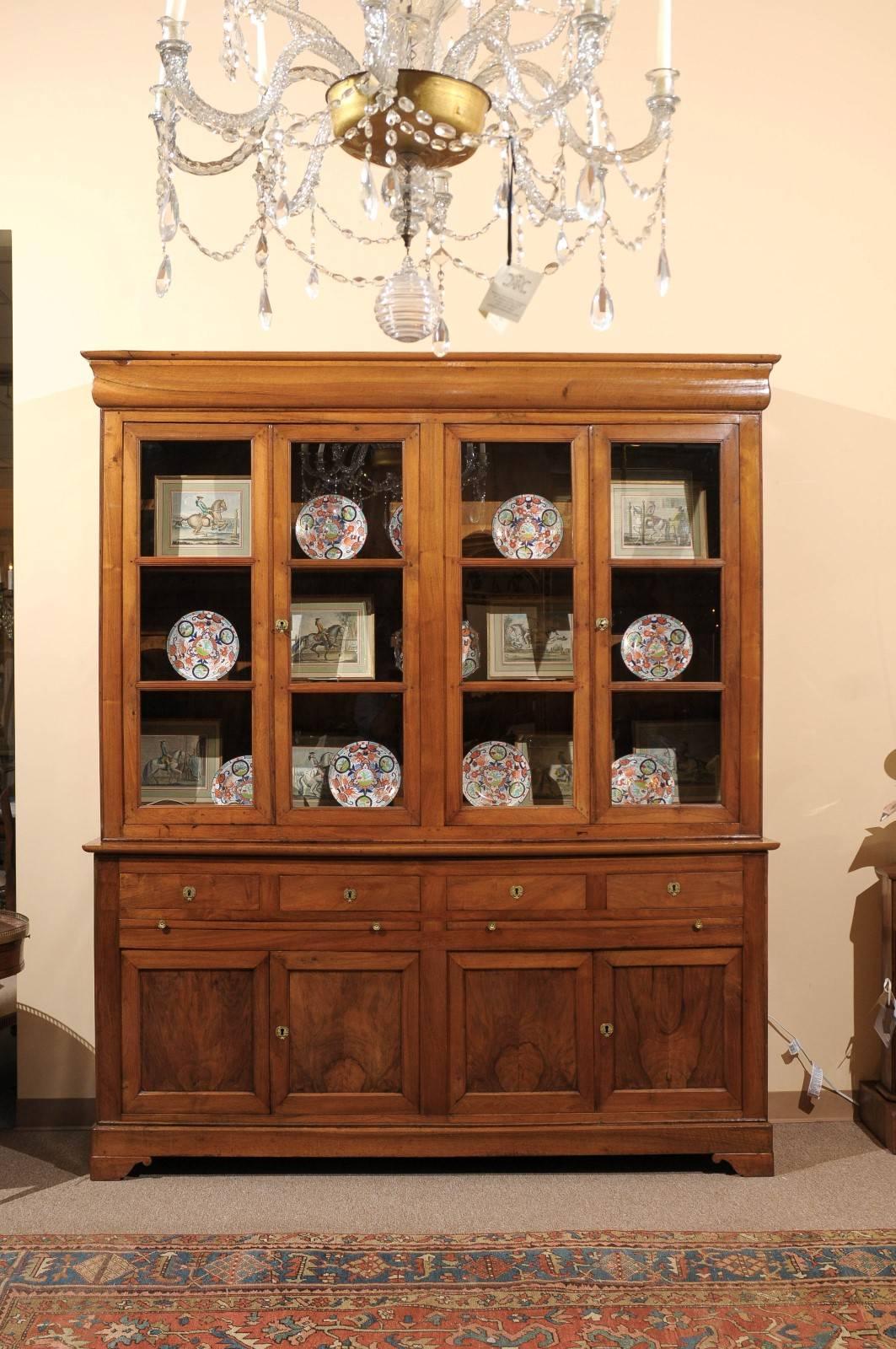 19th Century French Louis Phillippe Walnut Bookcase In Excellent Condition In Atlanta, GA