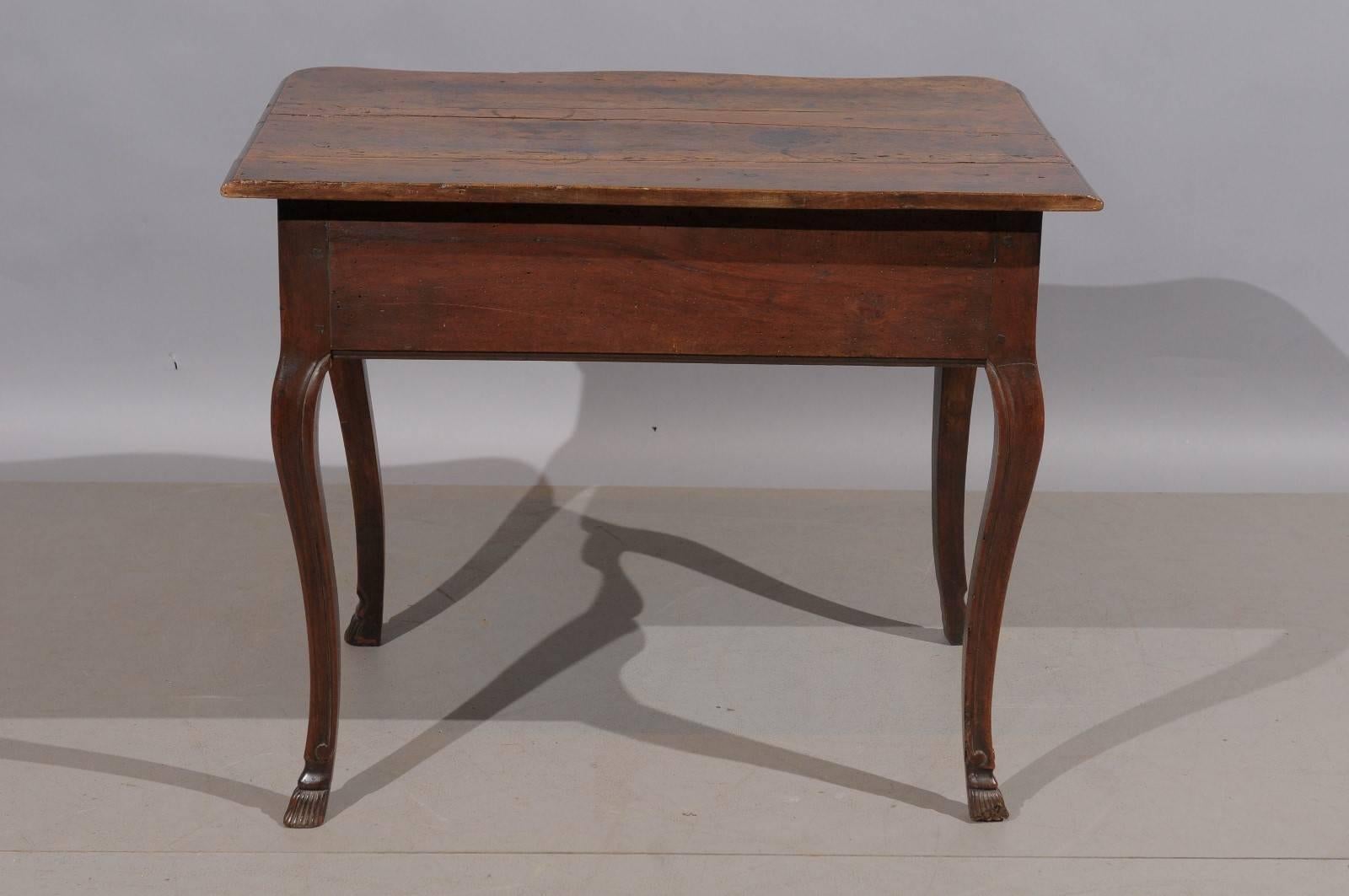 18th Century French Louis XV Walnut Table with Drawer and Hoof Feet 6