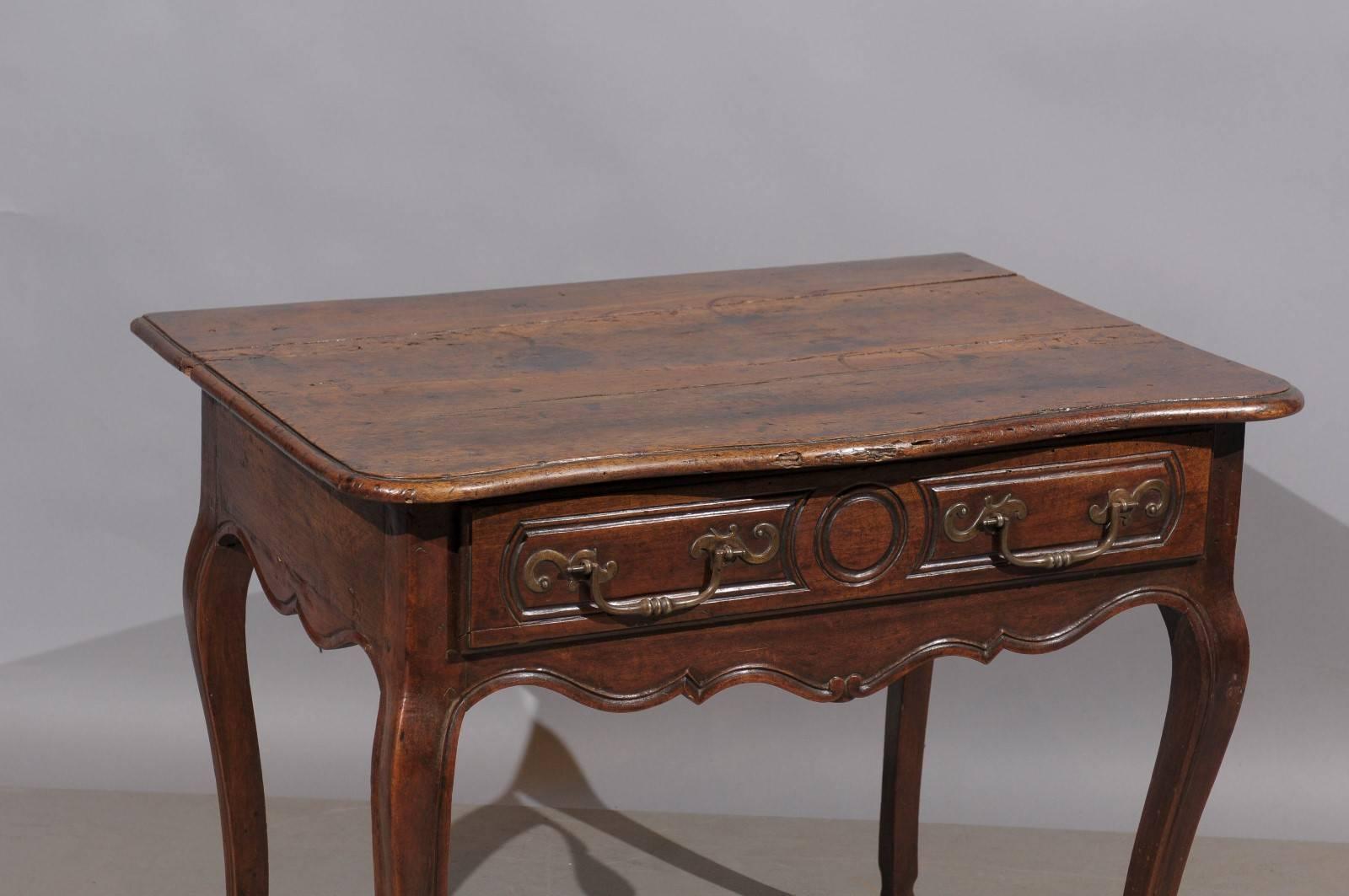 18th Century French Louis XV Walnut Table with Drawer and Hoof Feet 3