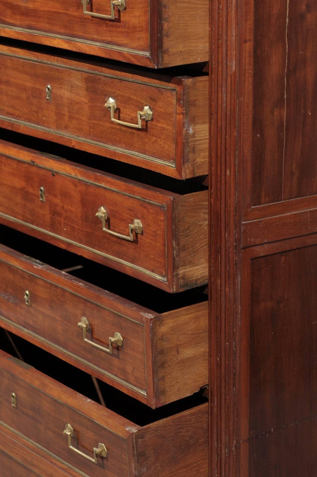 Louis XVI Mahogany Semanier with Grey Marble Top and Six Drawers, France 2
