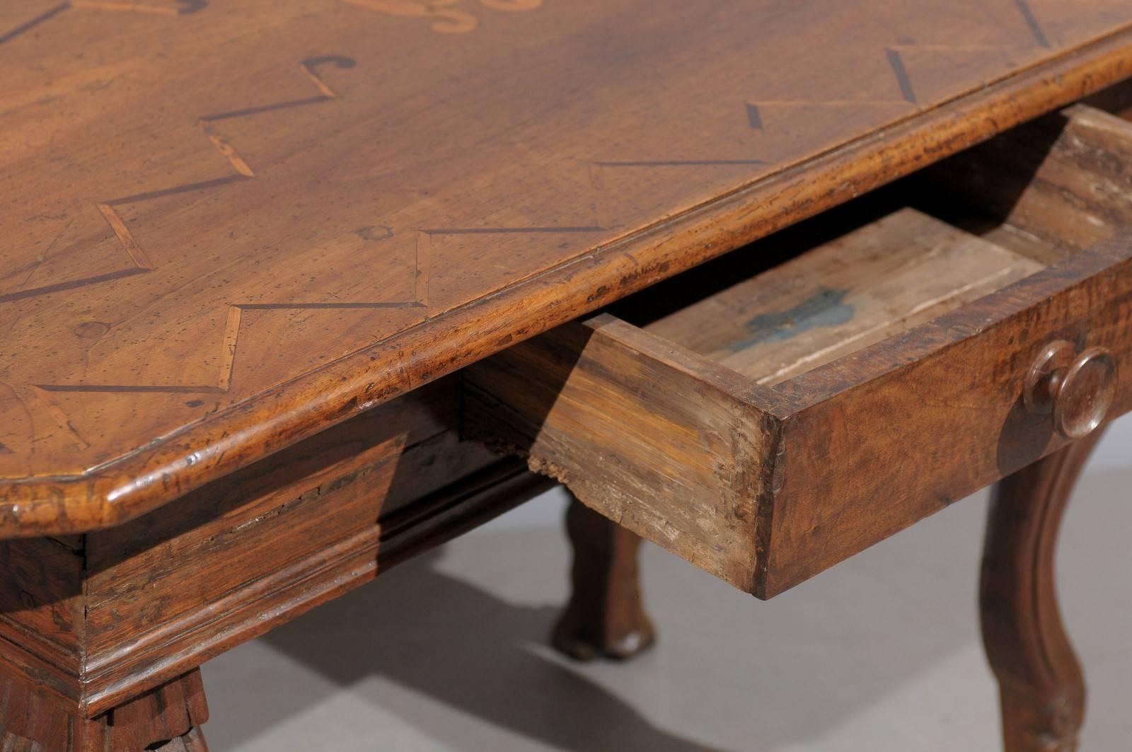 18th Century Italian Rococo Inlaid Walnut Writing Table with Hoof Feet 4