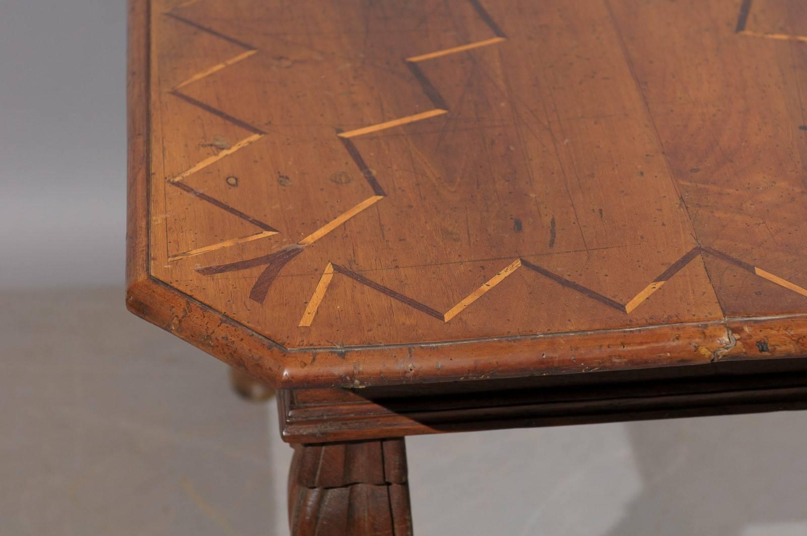 18th Century Italian Rococo Inlaid Walnut Writing Table with Hoof Feet 2