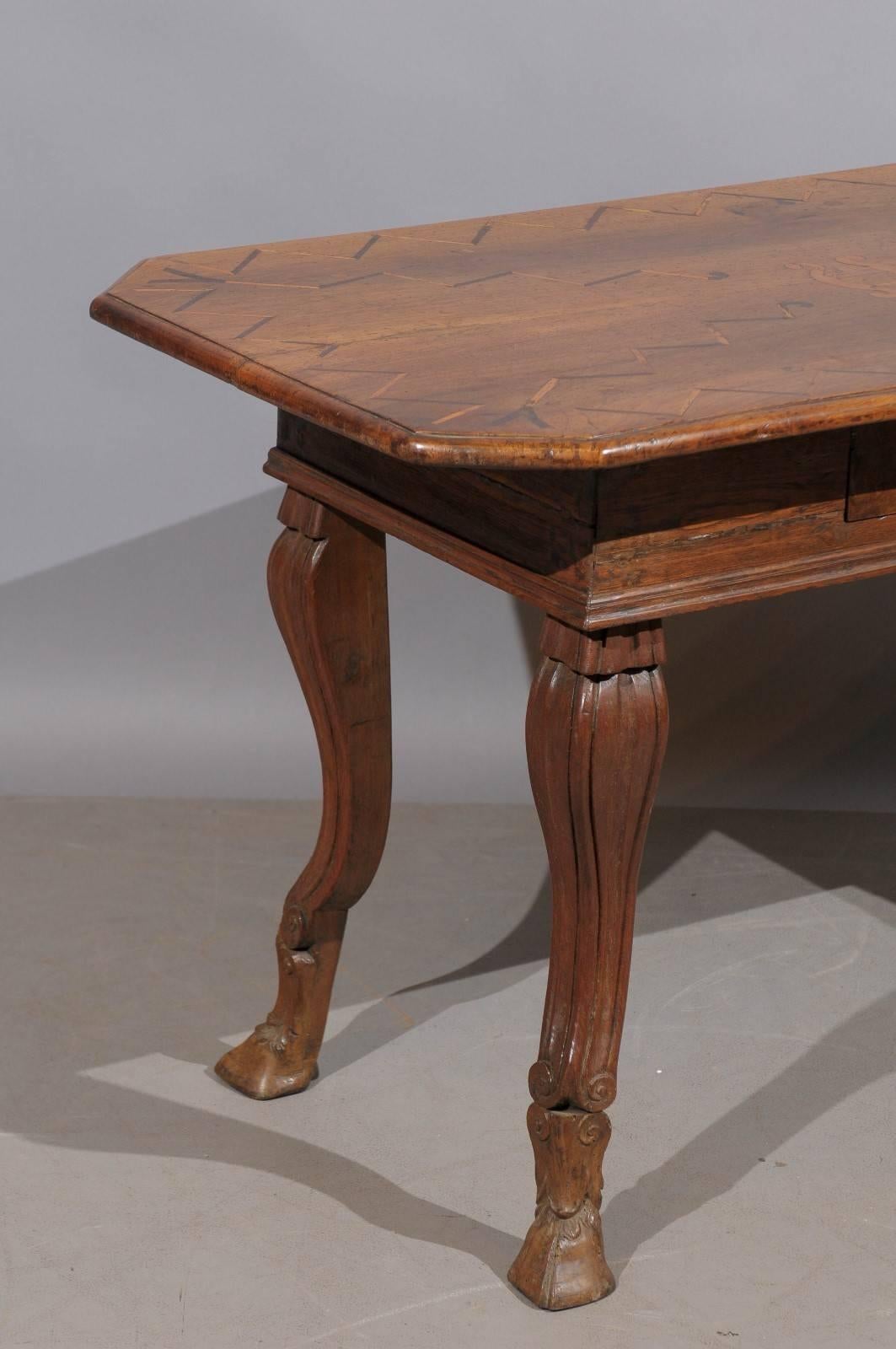 18th Century Italian Rococo Inlaid Walnut Writing Table with Hoof Feet 6