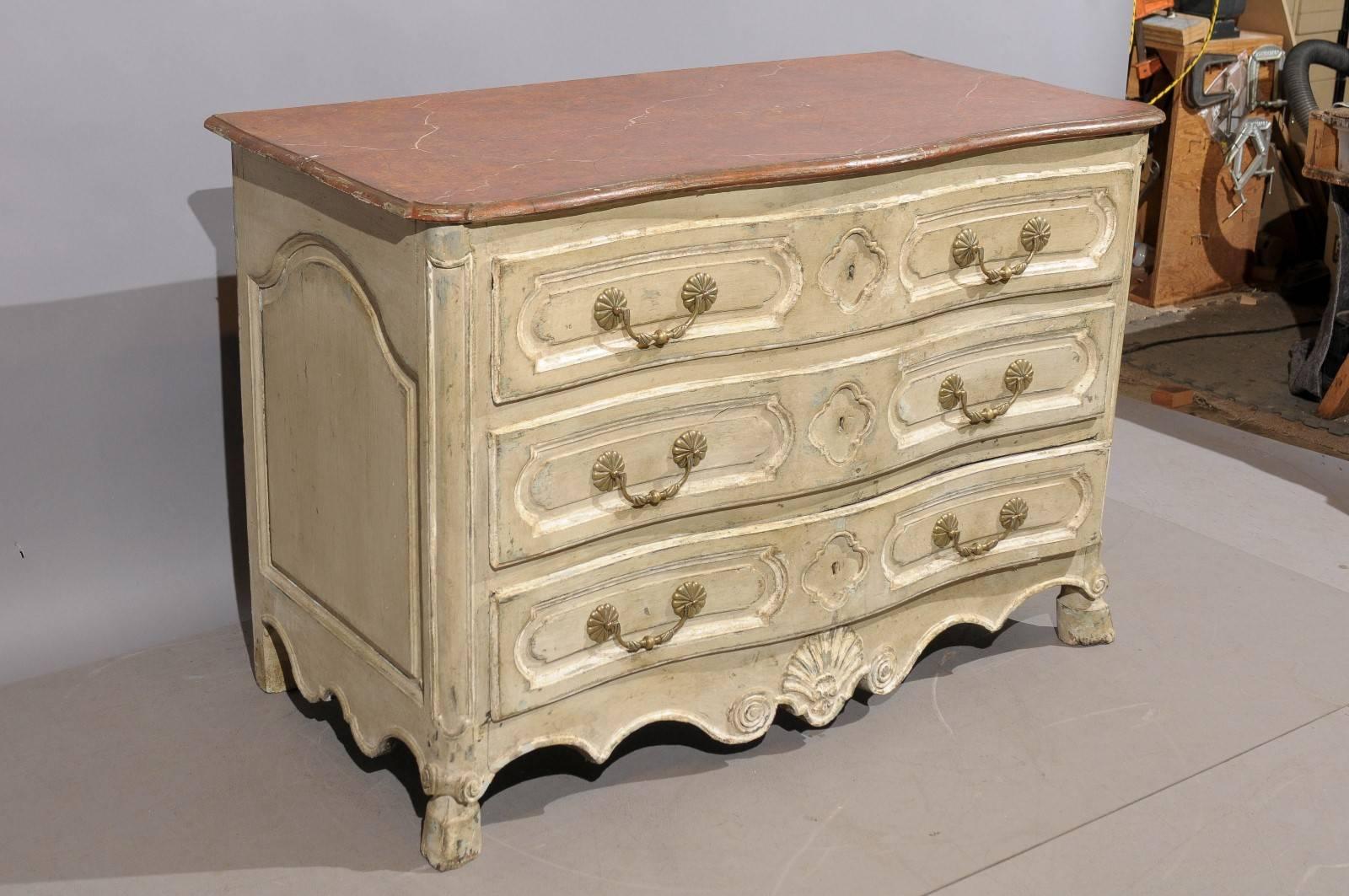 18th Century French Louis XV, Three-Drawer Commode with Hoof Feet 1