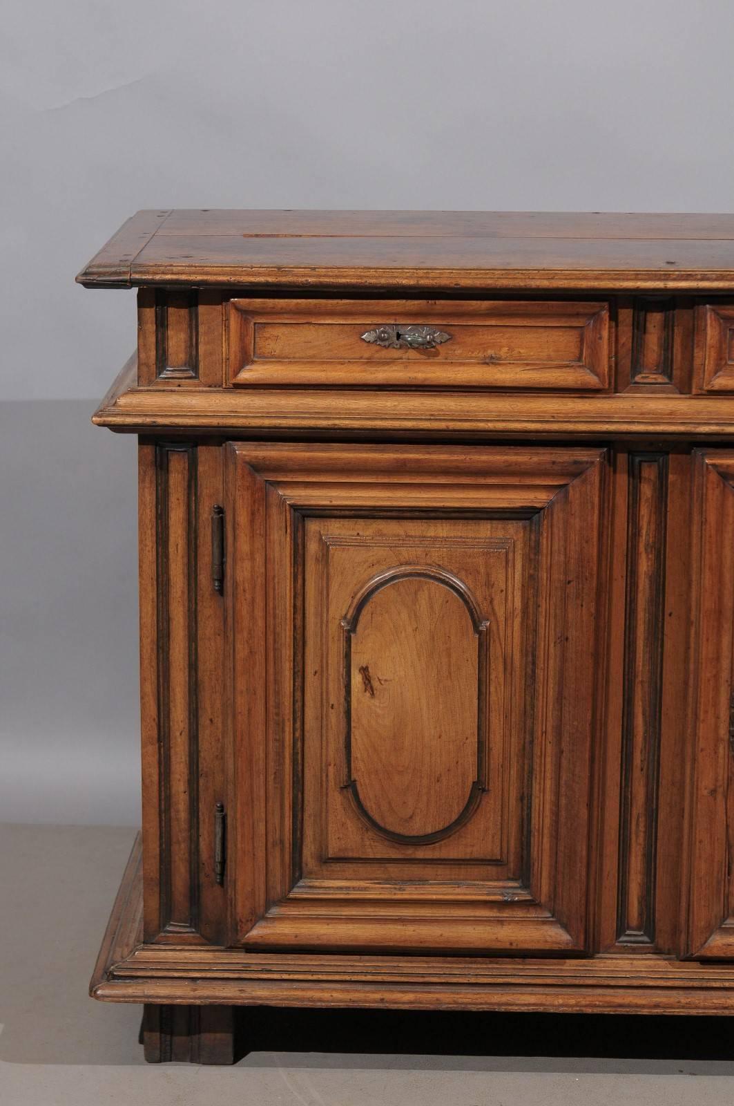 French Louis XIV Walnut Buffet with Two Drawers and Doors, France, 18th Century