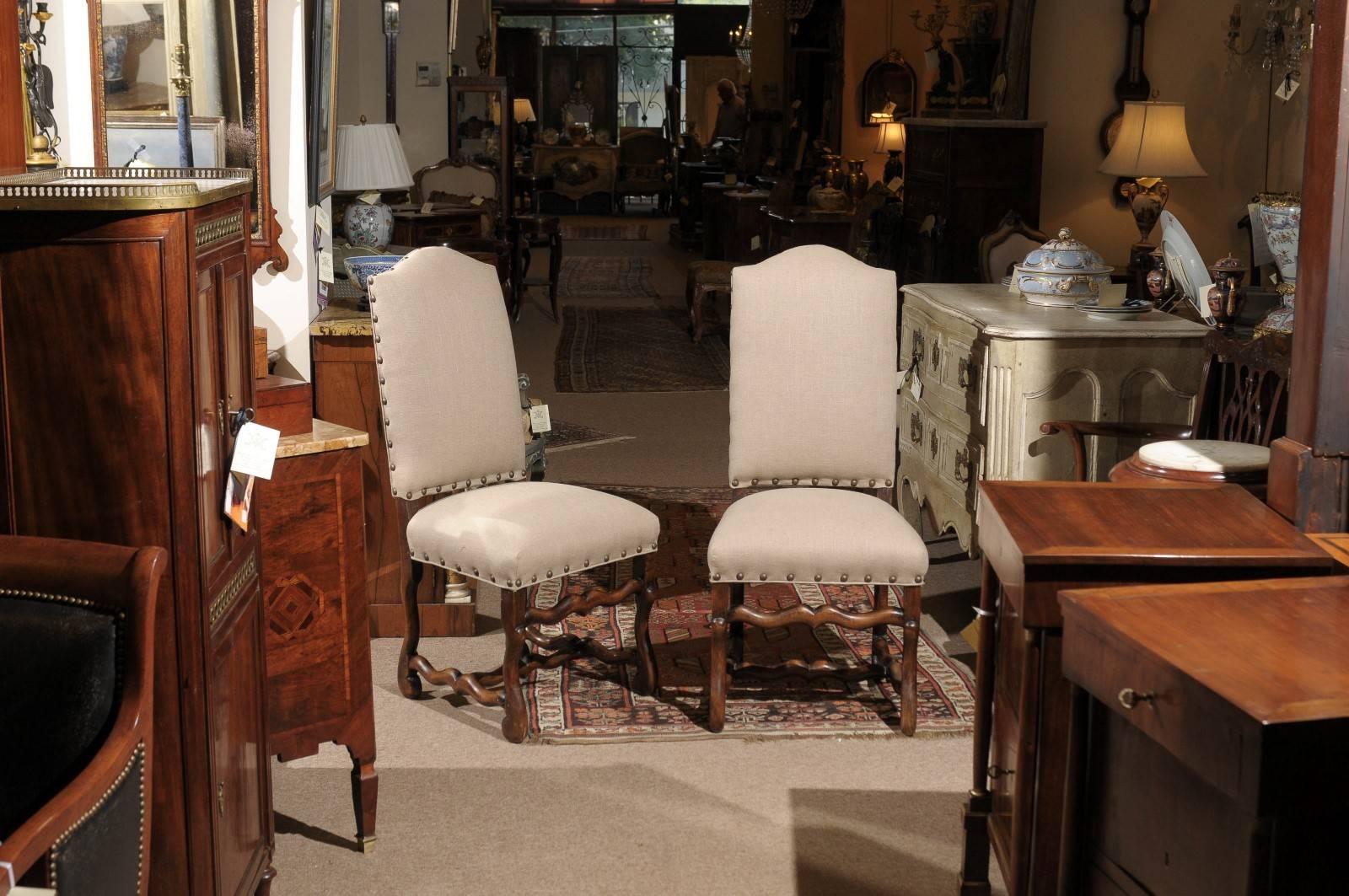 Set of Eight French Louis XIV Style Upholstered Back Dining Chairs In Excellent Condition In Atlanta, GA