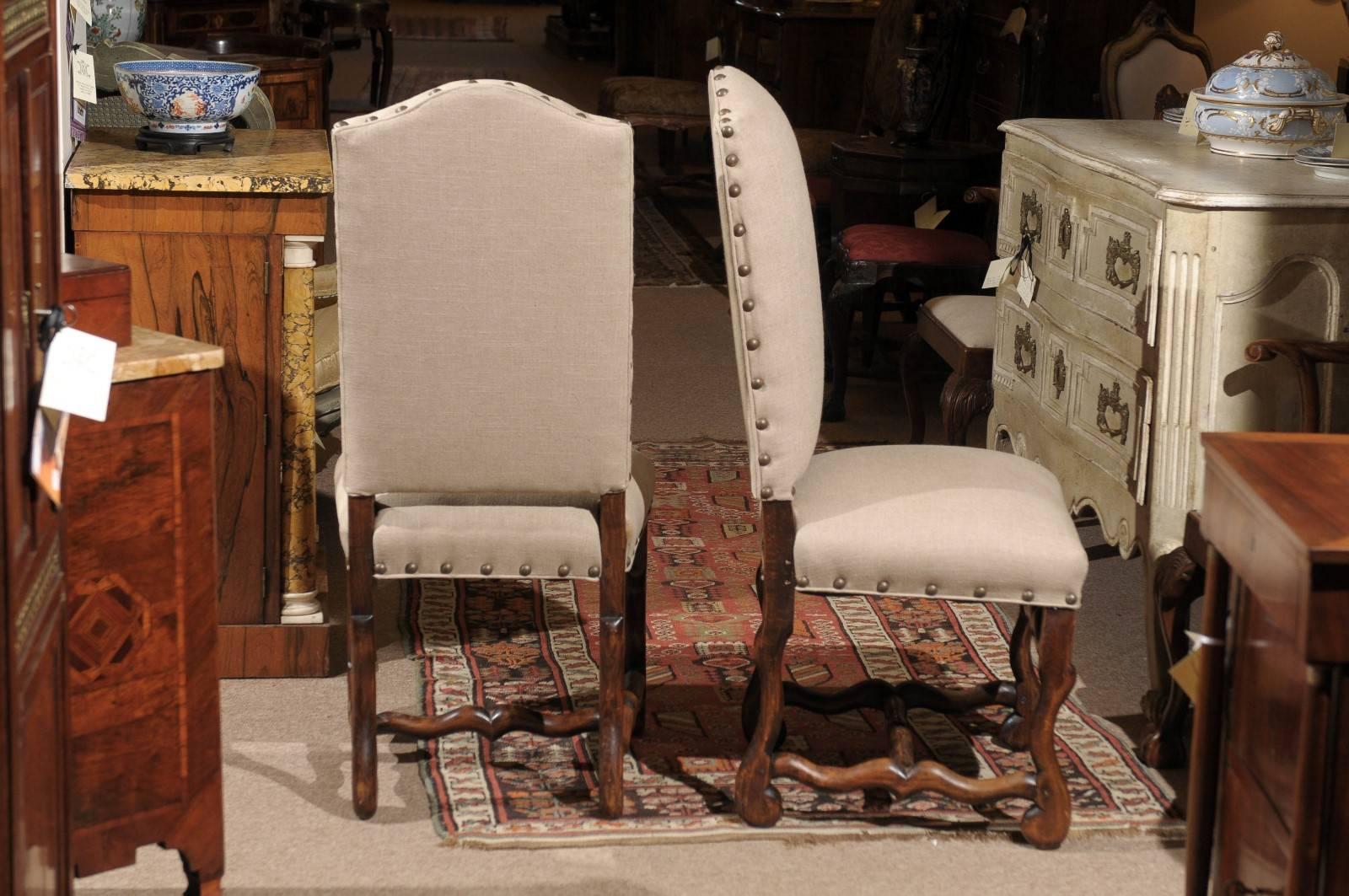 Set of Eight French Louis XIV Style Upholstered Back Dining Chairs 3