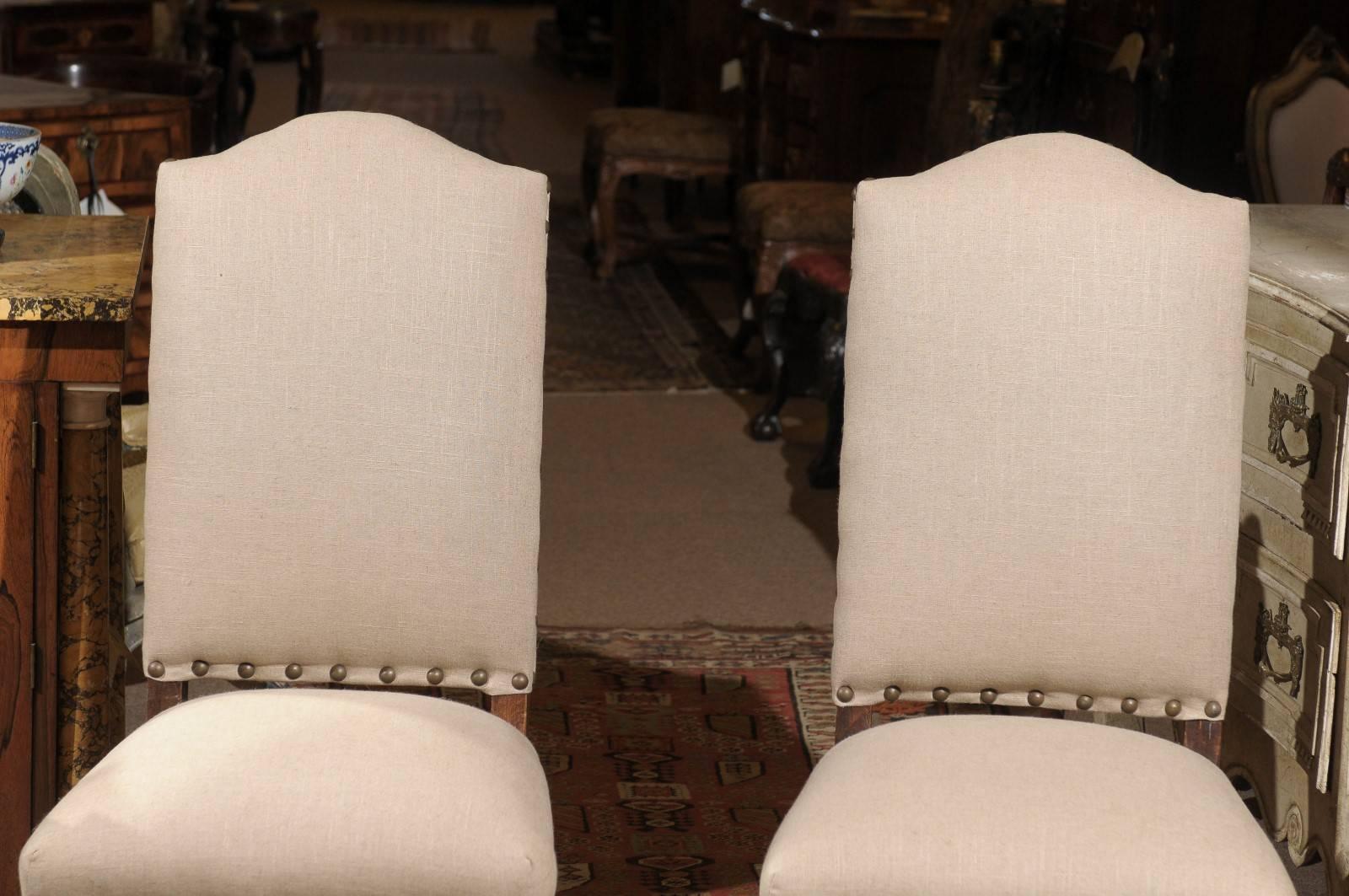 Set of Eight French Louis XIV Style Upholstered Back Dining Chairs 5