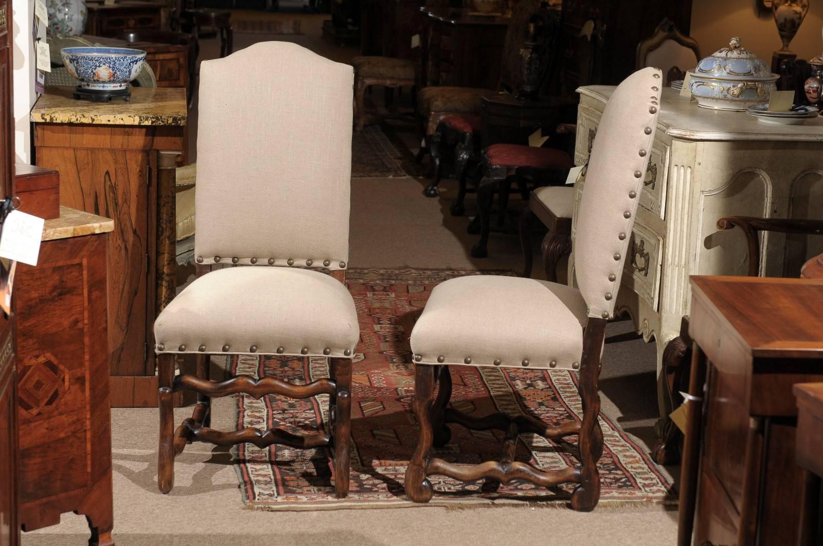 Set of Eight French Louis XIV Style Upholstered Back Dining Chairs 6