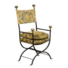 Antique Large 19th Century Iron and Brass Campaign Chair, circa 1850