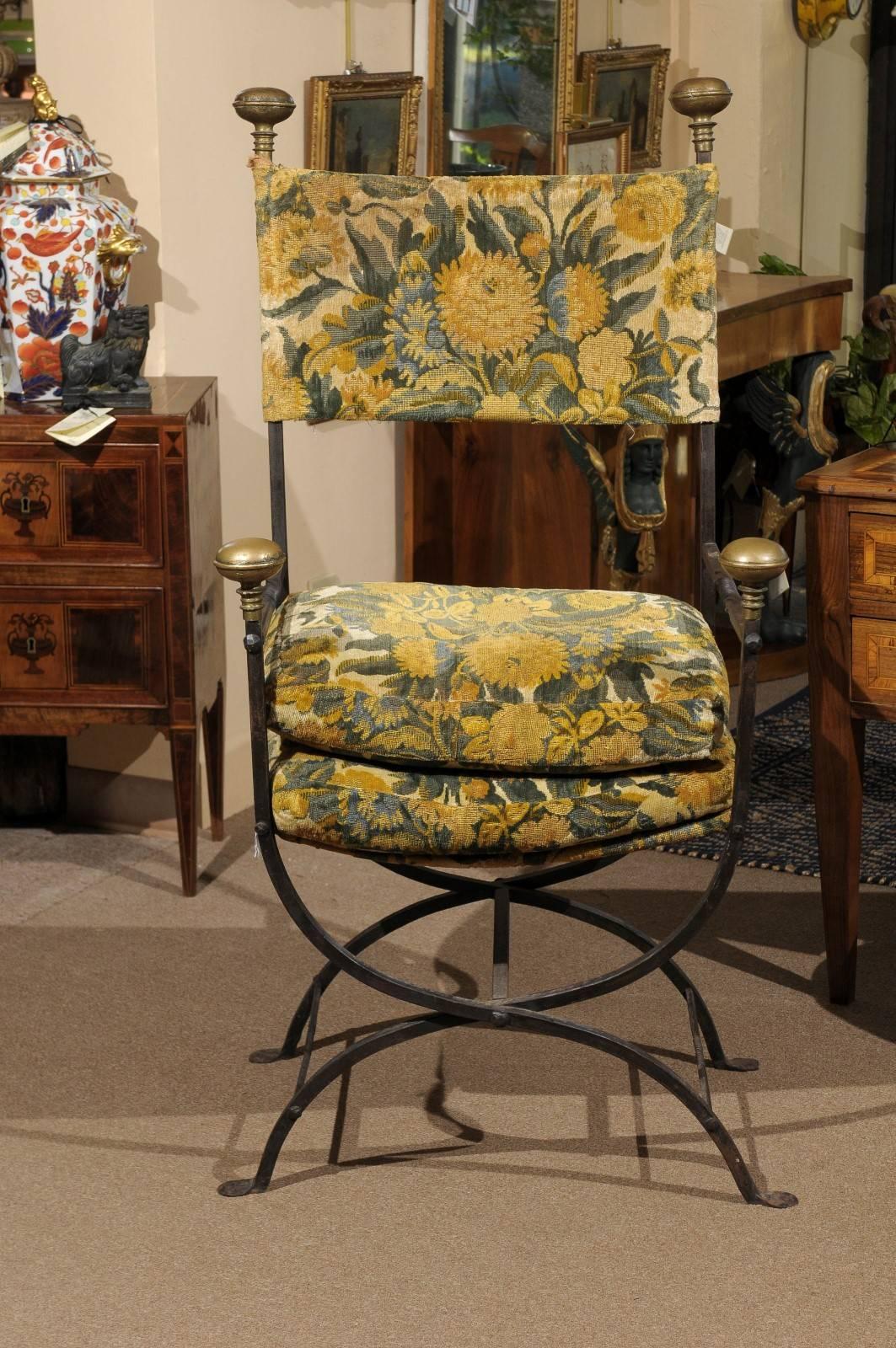 Mid-19th Century Large 19th Century Iron and Brass Campaign Chair, circa 1850 For Sale