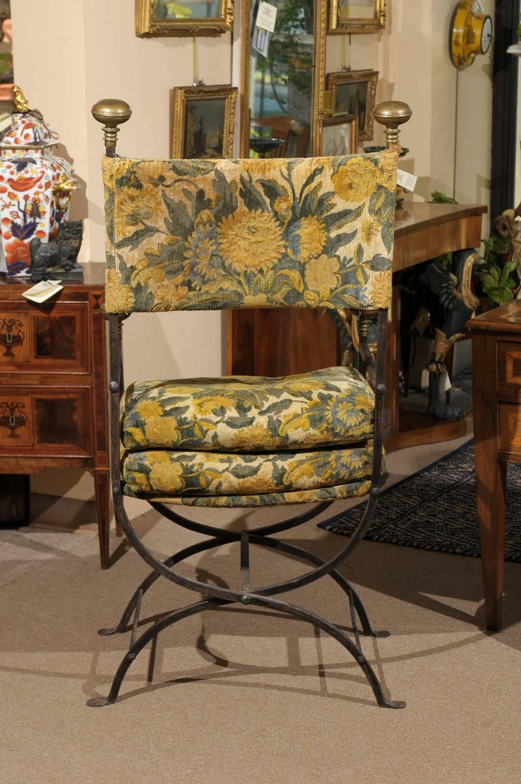 Large 19th Century Iron and Brass Campaign Chair, circa 1850 For Sale 2