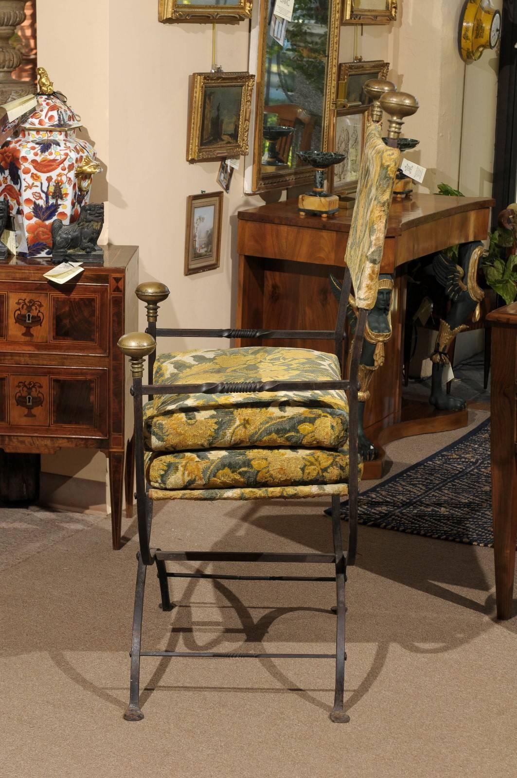 Large 19th Century Iron and Brass Campaign Chair, circa 1850 For Sale 4