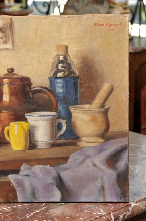 Oil on Canvas Still Life Painting, Mid-20th Century For Sale at 1stdibs