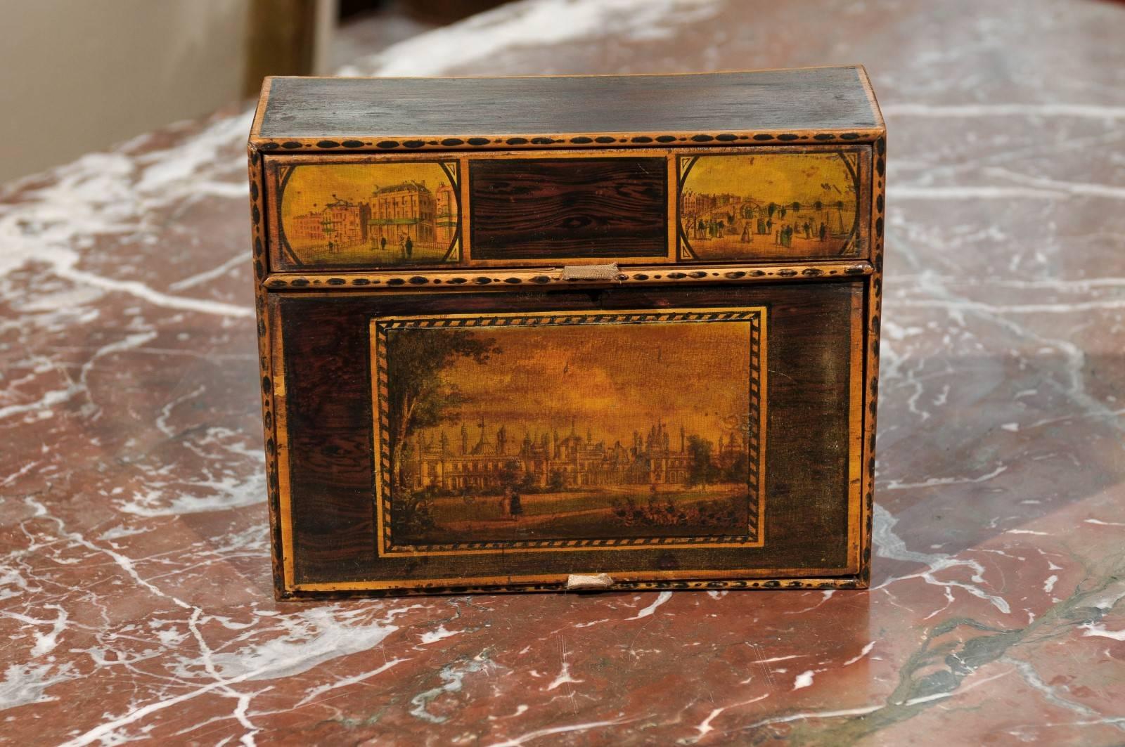19th Century English Work Box with Penwork Landscape Scenes 7