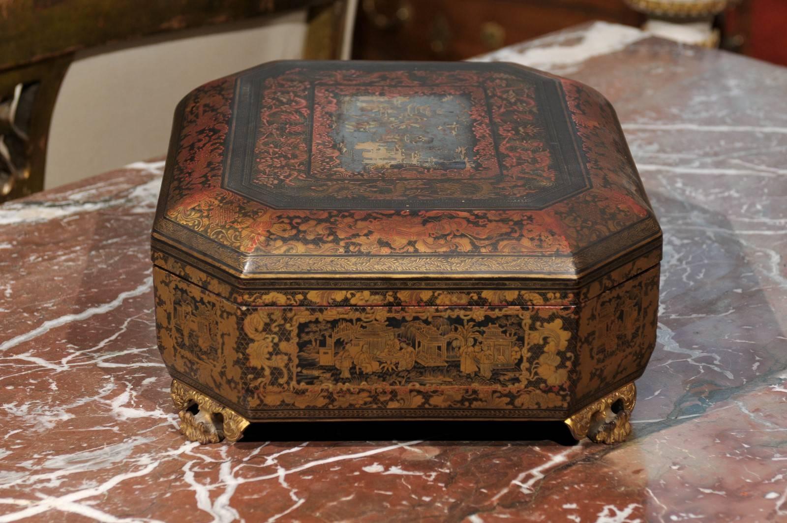 Wood 19th Century English Chinoiserie Game Box