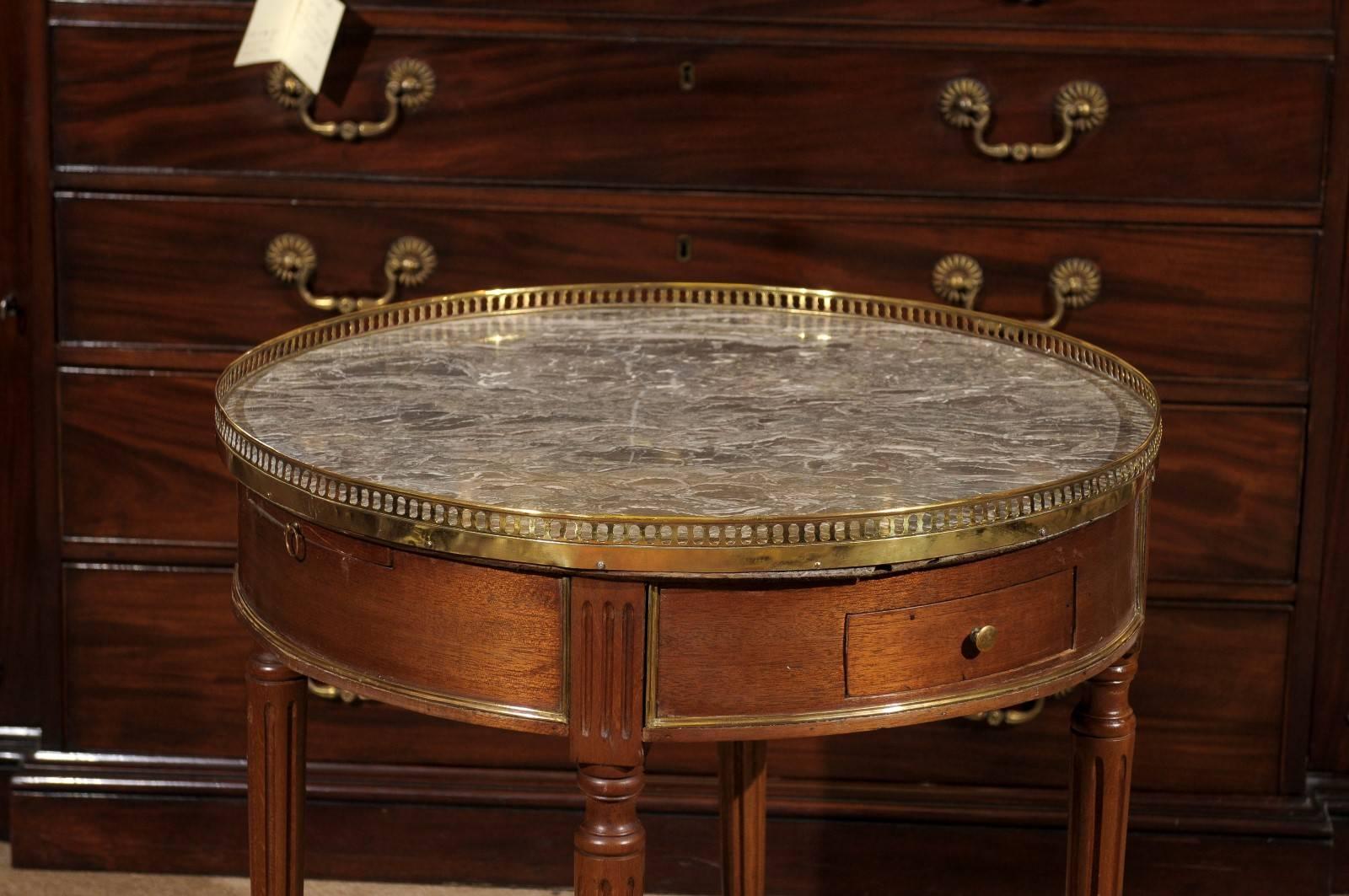 Bouillotte Table in Mahogany with Grey Marble Top and Brass Galler In Excellent Condition In Atlanta, GA