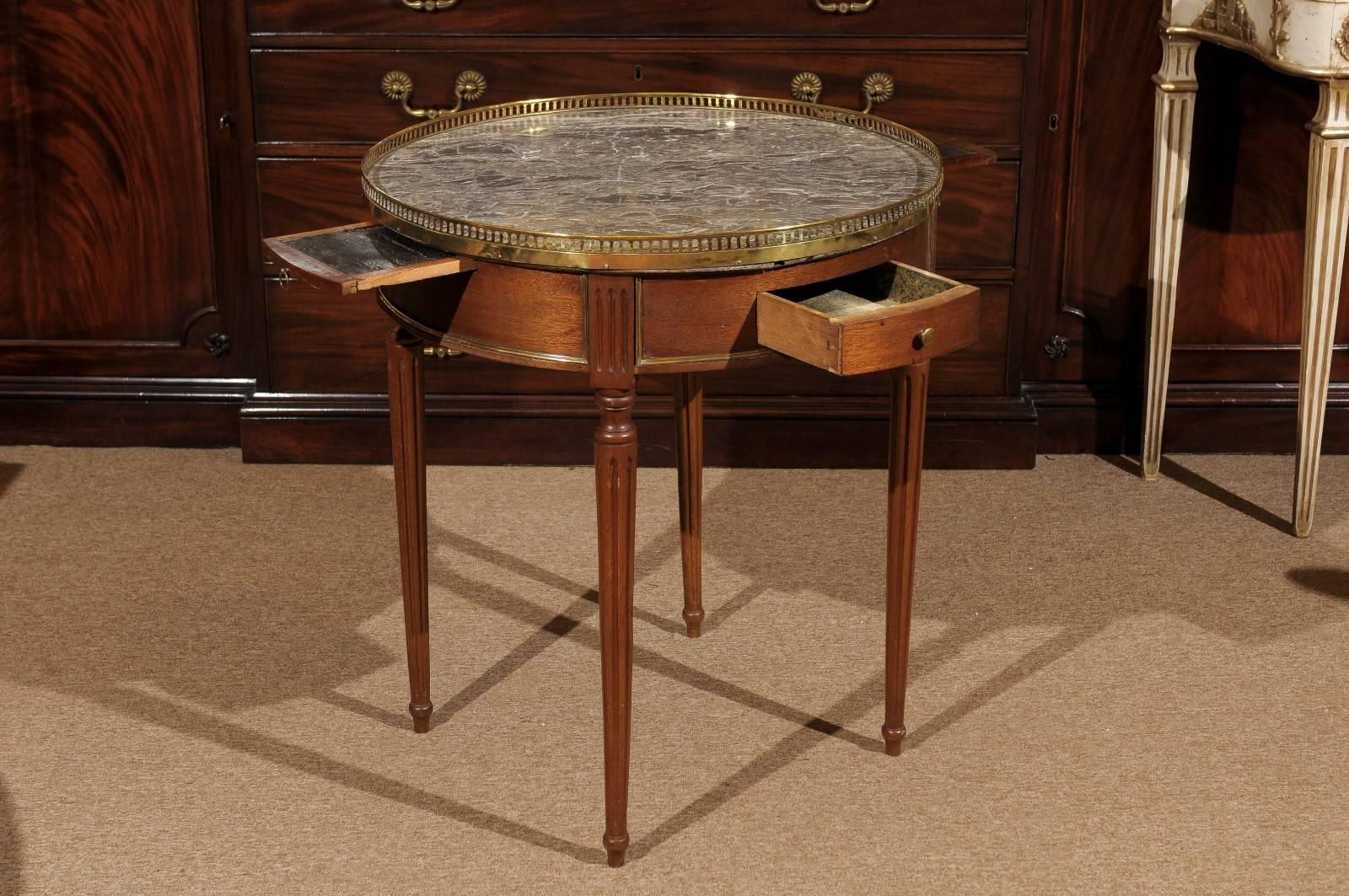 Bouillotte Table in Mahogany with Grey Marble Top and Brass Galler 4