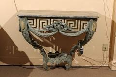 Polychrome Painted Console with Pierced Greek Key Frieze and Grey Marble Top