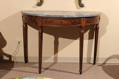18th Century French Louis XVI Walnut Demilune Console with Grey Marble Top