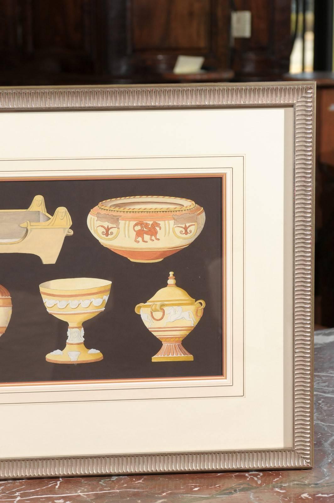 18th Century and Earlier Pair of Framed 18th Century Continental Engravings of Grecian Pottery For Sale