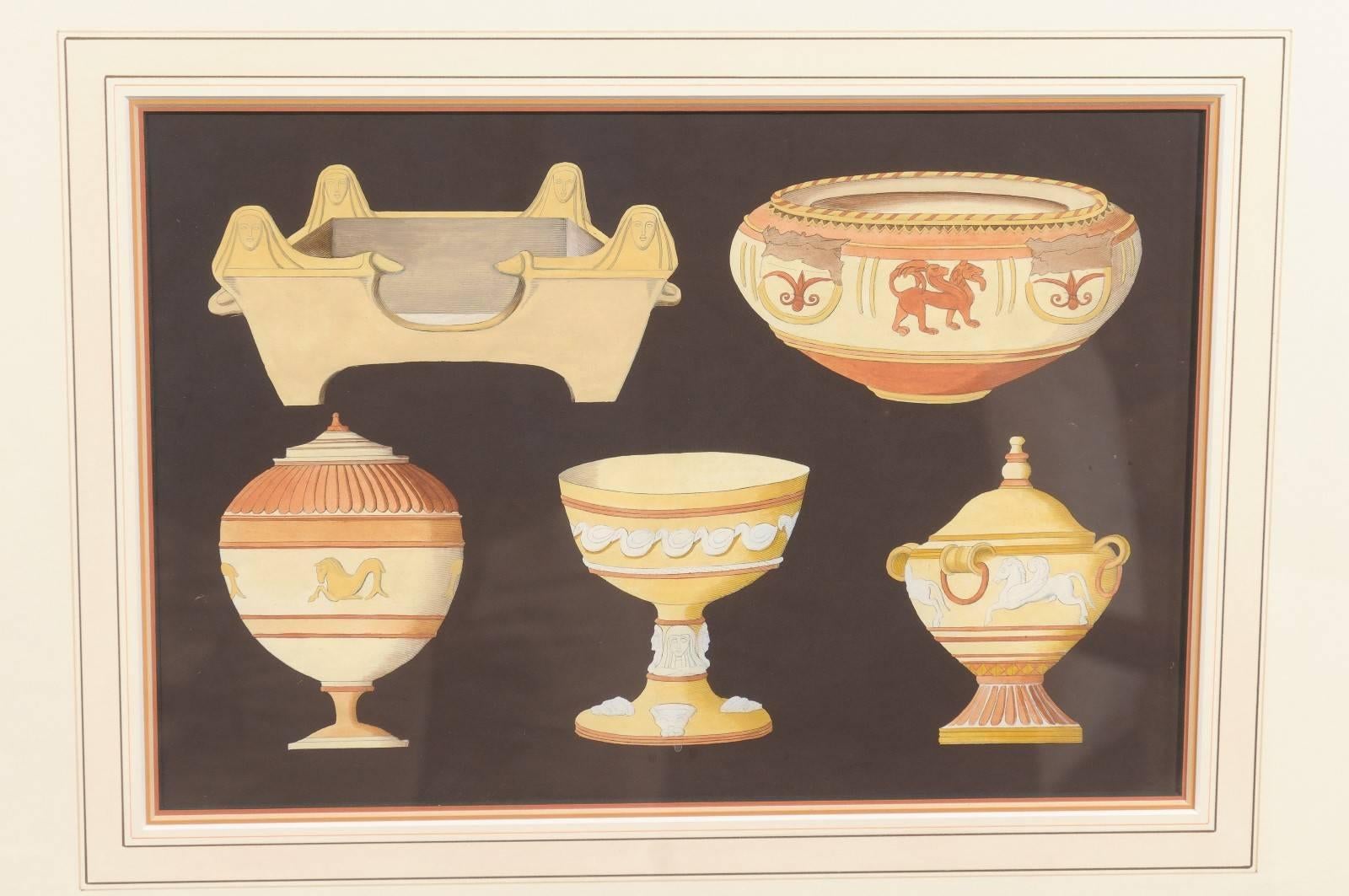 Pair of Framed 18th Century Continental Engravings of Grecian Pottery For Sale 1