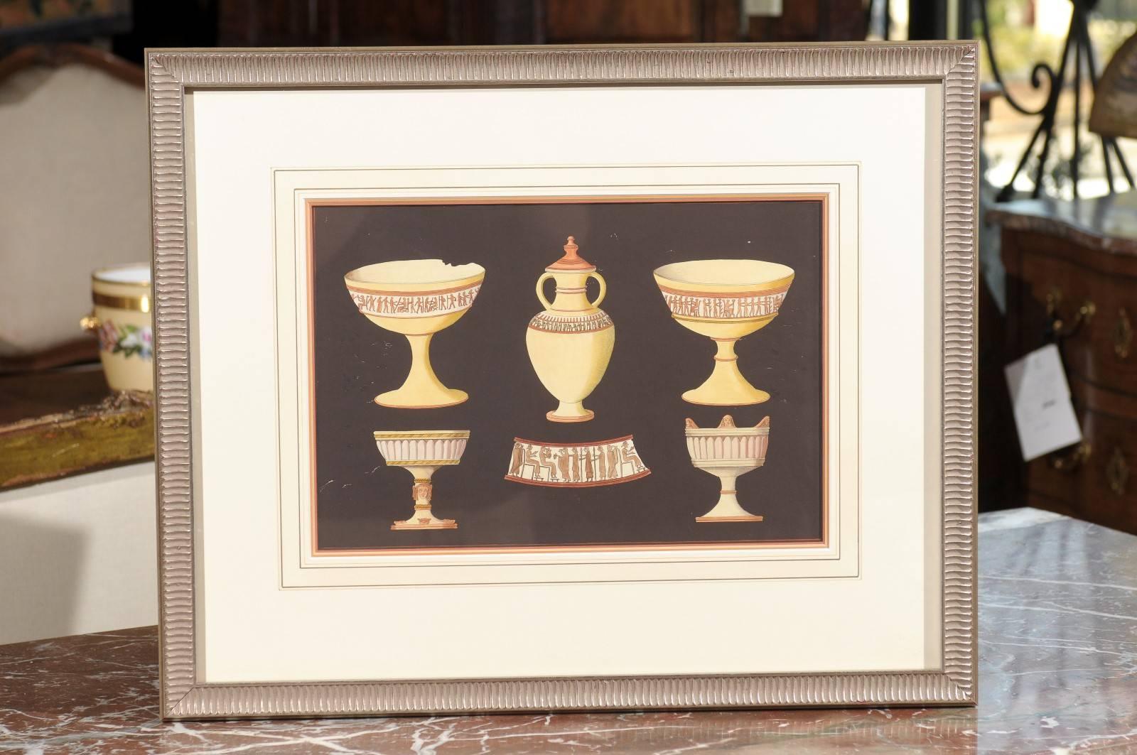 Paper Pair of Framed 18th Century Continental Engravings of Grecian Pottery For Sale
